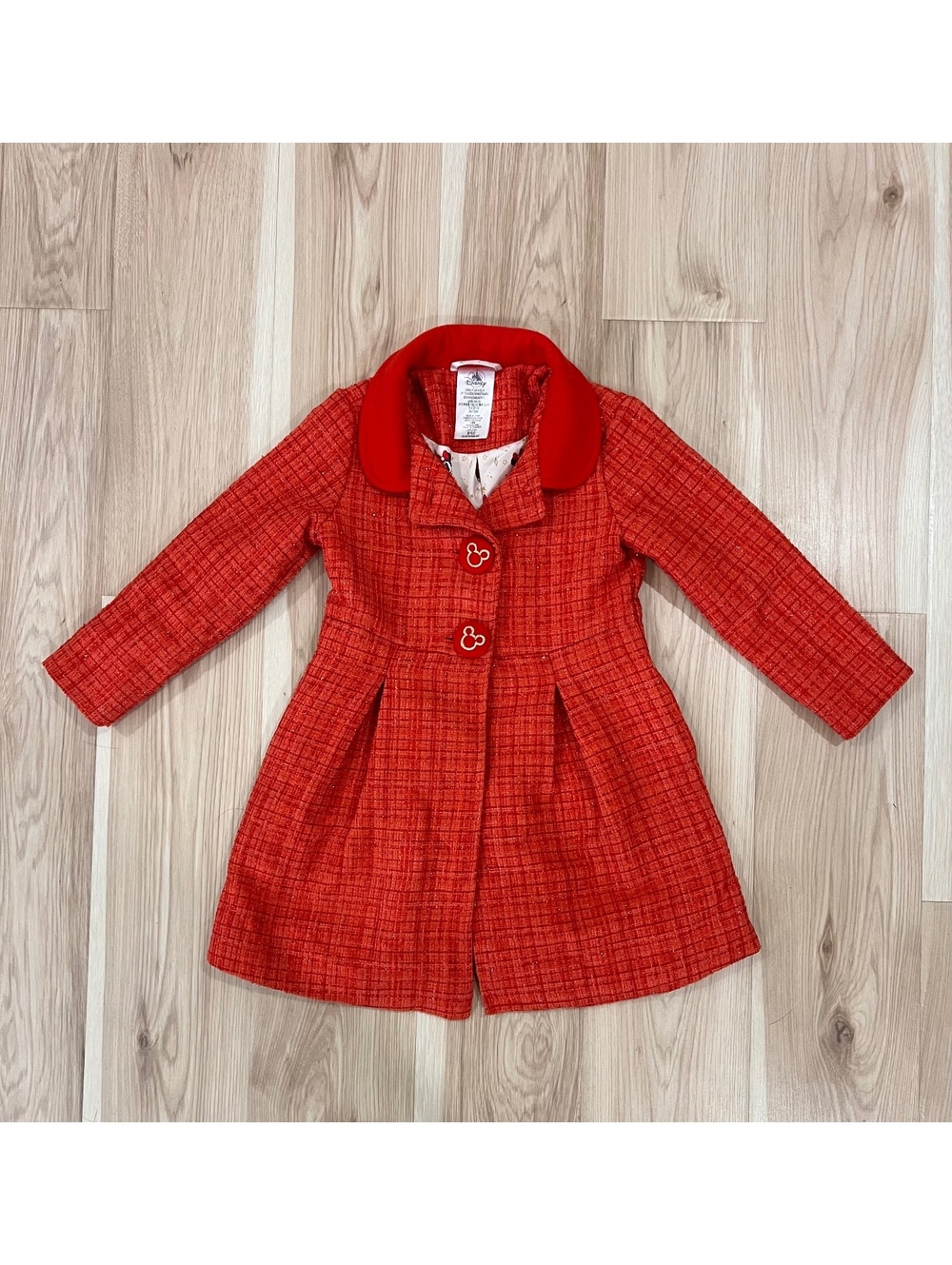 Disney Girls Red Tweed Coat Mickey Mouse Buttons Size 4 Dressy